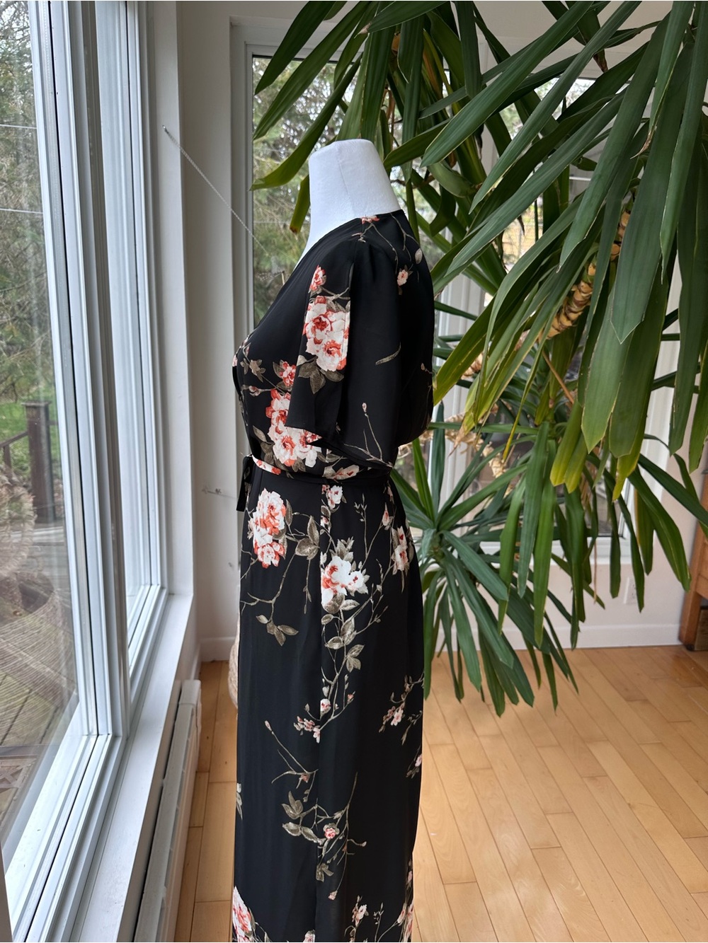 Dynamite Black Floral Maxi Dress with Pink & Cream Blooms - Picture 3 of 6